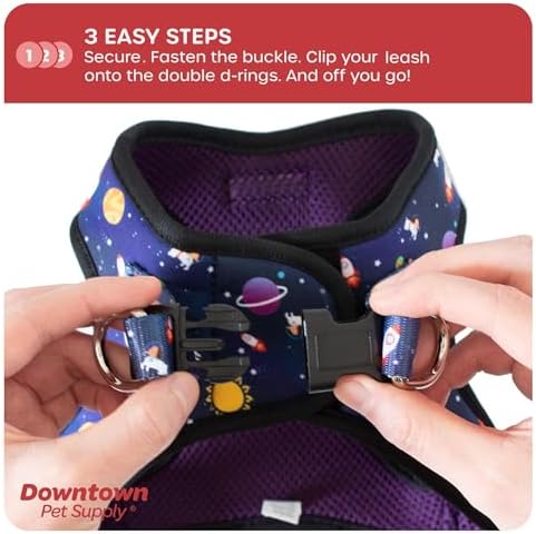 Downtown Pet Supply Step-in Dog Harness – No Pull, Adjustable Padded Mesh with Reflective Trim, Secure Buckle Strap – Comfortable & Breathable Small Dog Harness, Medium, Space - Image 5
