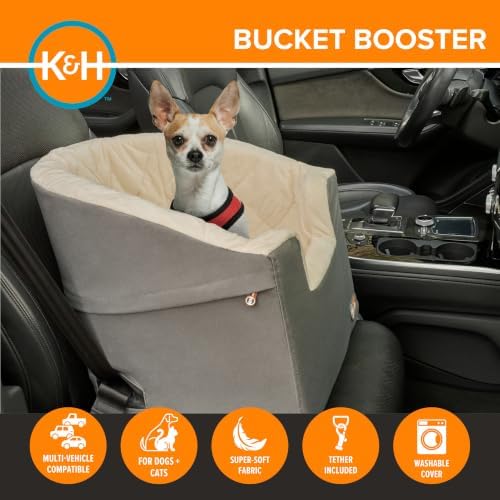 K&H Bucket Booster Dog Car Seat, Cat & Dog Booster Seat, Small Gray/Cream - Image 2