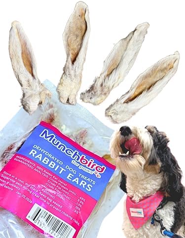 Munchbird Dehydrated Rabbit Ears for Dogs (4pcs) European Furry Rabbit Natural Fiber for Digestive Health by Munchbird-HealthyDogTreats
