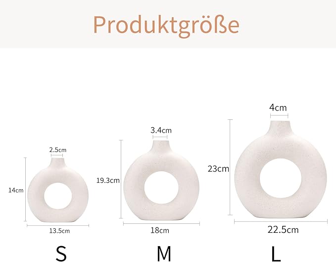 CEMABT White Donut Vase Hollow Ceramic Vase for Flowers Handmade Minimalist Boho ins Style Modern Home Decor for Wedding Dinner Table Party Living Room Office Bedroom(S) - Image 2