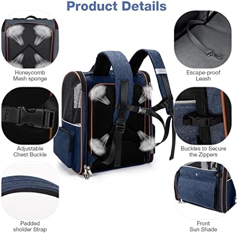 Large Cat Backpack Carrier Expandable Pet Carrier Backpack for Small Dogs Medium Cats Fit Up to 18 Lbs, Dog Backpack Carrier, Foldable Puppy Backpack Carrier for Travel, Hiking,Blue - Image 4