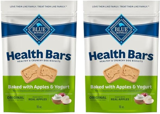 Blue Buffalo Health Bars Natural Crunchy Dog Treats Biscuits, Apple & Yogurt 16-oz Bag (Pack of 2) by BlueBuffaloCompanyLtd