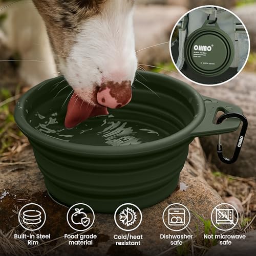 OHMO Large Collapsible Dog Bowls, Steel Rim, 27oz, 2pcs, Camo&Sage Green - Image 5