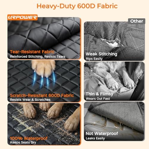 URPOWER Dog Car Seat Cover for Back Seat, 100% Waterproof Hammock for Car - Image 3