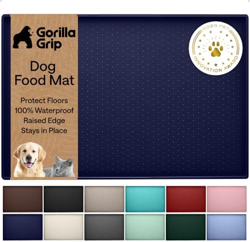 GORILLA GRIP Dog Food Mat, 100% Waterproof Silicone, 26x17 Navy by GorillaGrip