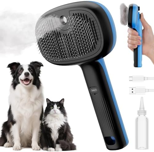 Pecute Self-Cleaning Steam Dog Cat Brush for Heavy Shedding/Long Coats Blue by pecute