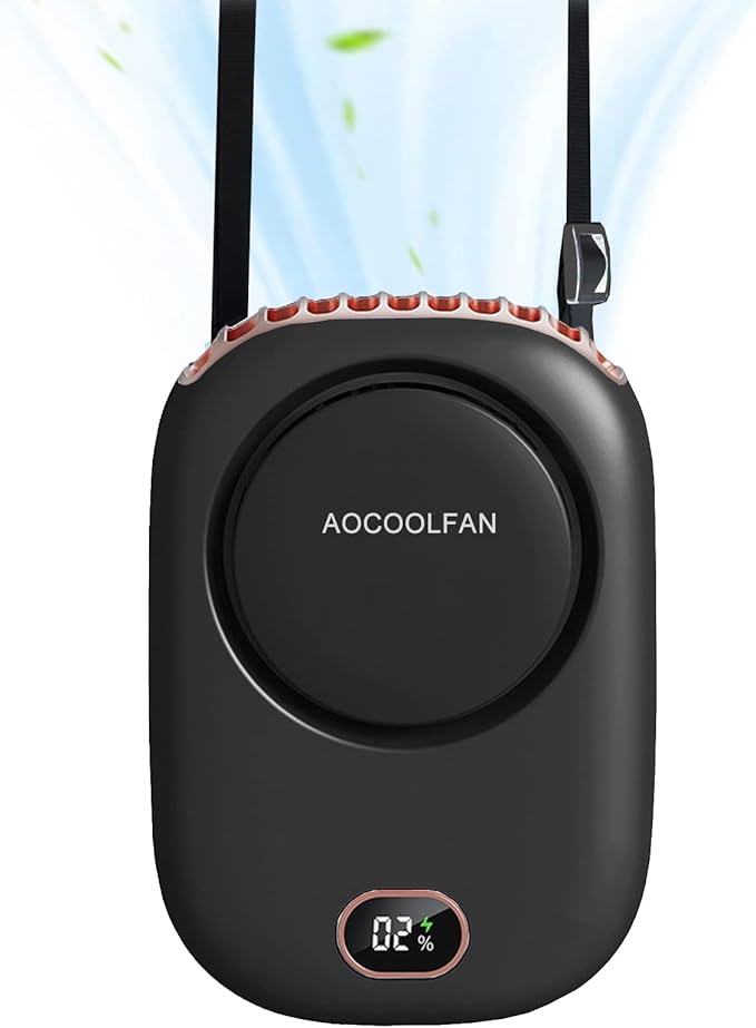 AOCOOLFAN Portable Neck Fan, Mini Small Personal Handheld Fan USB Rechargeable 3 Speed for Girls Boys Woman Eyelash Travel Home Office Outdoor (Black) by AOCOOLFAN