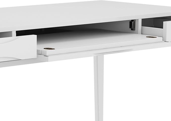 SIMPLIHOME Harper Desk - 60 Inch Wide Solid Wood Writing Desk in White, Mid-Century Modern Home Office Computer Table for Workspace or Study with 2 Drawers and Flip-Down Keyboard Tray - Image 7