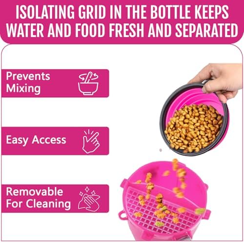 Dog Travel Water Bottle W/Collapsible Bowls - Portable 2 in 1 Leakproof Pet Water Bottle Food Container Ideal for Travel, Outdoor Portable Water Bowls for Walking, Camping & Hiking - (Pink) - Image 5