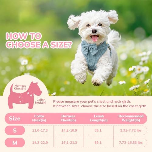 Small Dog Collar Harness and Leash Set with Bowtie, Adjustable Dog Harness Collar and Leash Set with Secure Metal Buckle, Breathable Cotton Adjustable Pet Puppy Harness, Easy Walk Harness, S(14–18.9") - Image 2