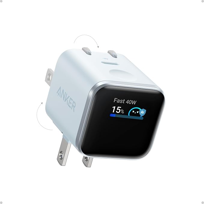 Anker Nano Smart Display Charger, 45W Max Fast Charger USB C for iPhone 17 | 180° Foldable Plug,Smart Recognition, Care Mode GaN USB C Charger Block for iPhone 17/16 (Non-Battery,1 USB-C Port,No Cable) by Unknown