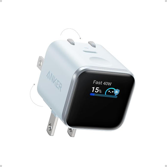 Anker Nano Smart Display Charger, 45W Max Fast Charger USB C for iPhone 17 | 180° Foldable Plug,Smart Recognition, Care Mode GaN USB C Charger Block for iPhone 17/16 (Non-Battery,1 USB-C Port,No Cable) by Unknown