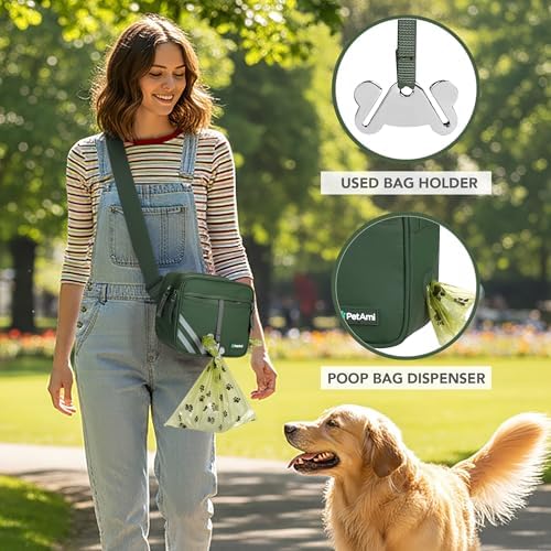 PetAmi Dog Walking Bag, 3-in-1 Crossbody Fanny Pack Treat Pouch,Olive Green - Image 5