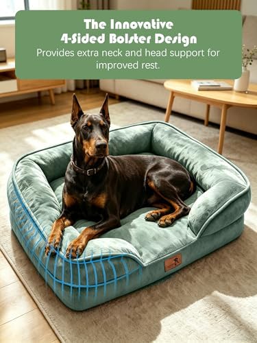 Spotted Play Orthopedic Dog Bed with Sides - Sofa Beds for Extra Large Dogs, Supportive Foam Pet Couch Bed with Washable Removable Cover, Waterproof Lining and Non-Slip Bottom, Green - XL-Plus - Image 5