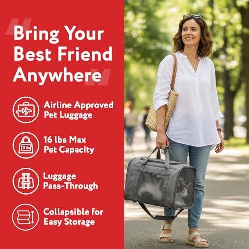 dbest Products Pet Smart Cart Sport, Soft Sided Collapsible Cat Carrier Airline Approved with Mesh Panels and Easy Side/Top Loading, Grey - Image 4