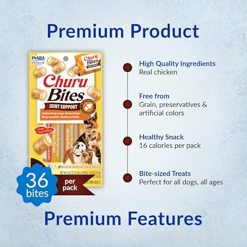 INABA Churu Bites Joint Support for Dog, Functional Lickable Dog Treat with Taurine & Green Tea Extract, 1.26oz Each, 18 Tubes Total, Chicken with Cheese Recipe - Image 2