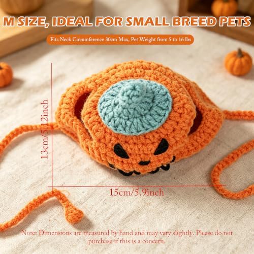 Pumpkin Cat Hat, Cotton & Soft Cute Knitted Hats for Cats Birthday Party Halloween Christmas Puppy Hat for Small Pets (Orange,M) - Image 2