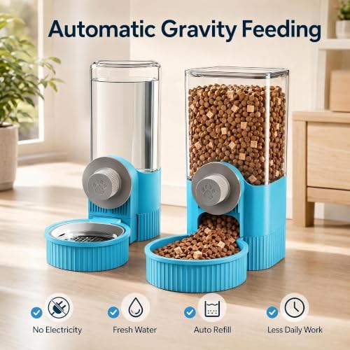 Automatic Rabbit Feeder and Water Dispenser Set,40oz Gravity Food Feeder&17oz Leak-Proof Water Bottle for Guinea Pigs,Hamsters,Chinchillas,Ferrets, Small Animals,Cage Mount Feeding Station Blue - Image 5