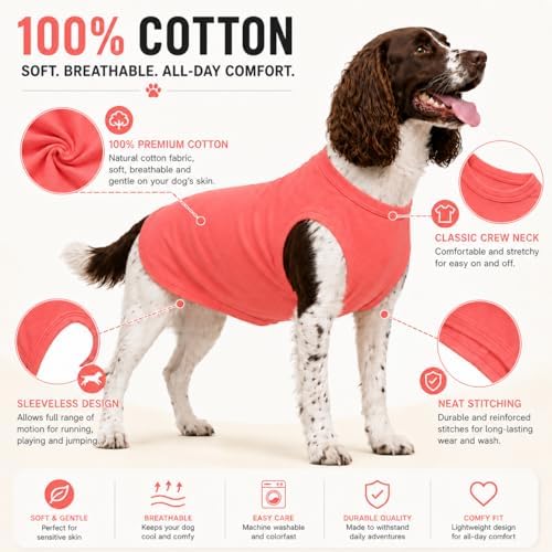Pet Clothes Dog Clothing Blank T-Shirt Tanks Top Vests for Small Middle Large Size Dogs 100% Cotton Dog Summer Vest Classic (XL, Lobster Pink) - Image 2