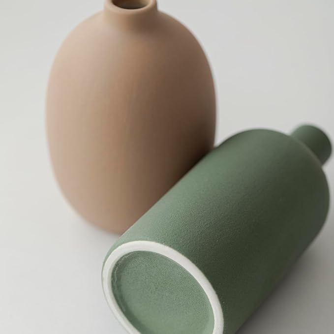 Modern Ceramic Vase Set, Neutral Colors, Decorative Vases for Home Decor, 4 Piece Collection (Green Mix Set 4) - Image 9