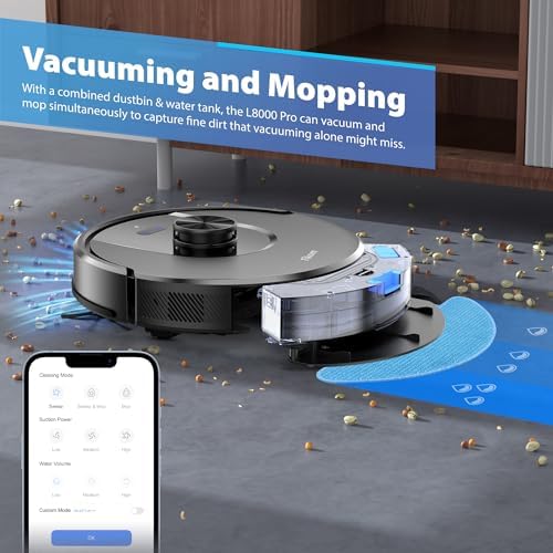 Tikom Robot Vacuum and Mop Combo, 6000Pa Automatic Robotic Vacuum Cleaner, Smart Mapping, 150 Min Max, Ideal for Pet Hair, Hardfloors, Carpets, Home(L8000 Pro) - Image 5