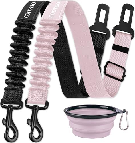 COOYOO Dog Seat Belt,3 Piece Set Retractable Dog Car Adjustable Seatbelts for Vehicle Nylon Pet Safety Heavy Duty & Elastic & Durable Car Harness for Dogs by COOYOO