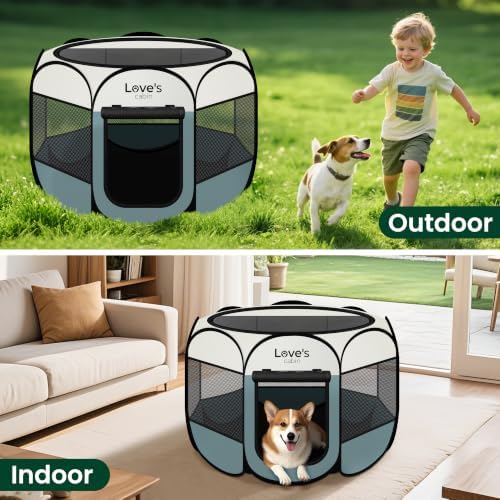 Love's cabin Pet Puppy Dog Playpen, Small Dog Tent Crates Cage Indoor/Outdoor, Portable Playpen for Cat, Foldable Pop Up Dog Kennel Playpen with Carring Case, Removable Zipper Top, Moss Green - Image 6