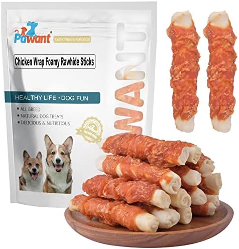Dog Treats Chicken Wrapped Rawhide Rolls Healthy Dog Chews Long Lasting1 lb/454g by Pawant