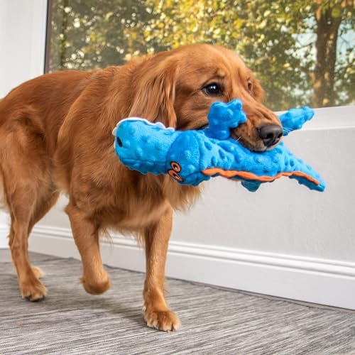 goDog Gators Squeaky Plush Dog Toy with Chew Guard Technology, Durable Fabric & Squeaker for Active Play, Blue, Large - Image 6