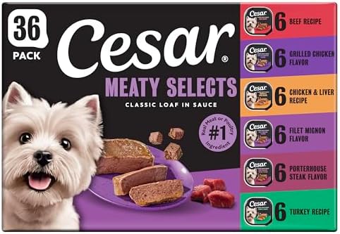 Cesar Classic Loaf in Sauce Wet Dog Food, Meaty Selects, 3.5 oz, 36 Count by Cesar