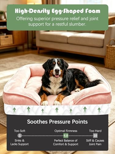 Spotted Play Orthopedic Dog Bed with Sides - Sofa Beds for Extra Large Dogs, Supportive Foam Pet Couch Bed with Washable Removable Cover, Waterproof Lining and Non-Slip Bottom, Pink - XL-Plus - Image 4