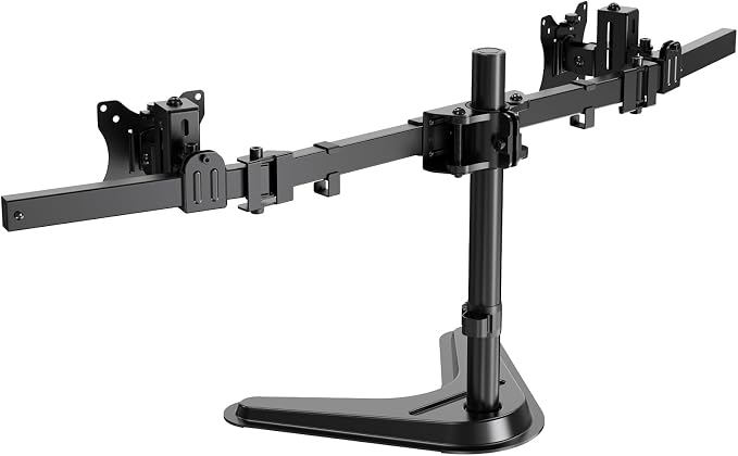 Dual Monitor Stand fits 17-32 inch, Free Standing Heavy Duty Monitor Mount | Precise Slide, Tilt, Swivel, Rotate and Height Adjust, 19.8 lbs per Arm, VESA 75/100mm by PUTORSEN