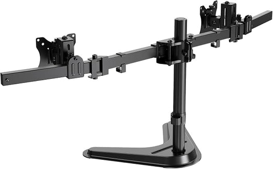 Dual Monitor Stand fits 17-32 inch, Free Standing Heavy Duty Monitor Mount | Precise Slide, Tilt, Swivel, Rotate and Height Adjust, 19.8 lbs per Arm, VESA 75/100mm by PUTORSEN