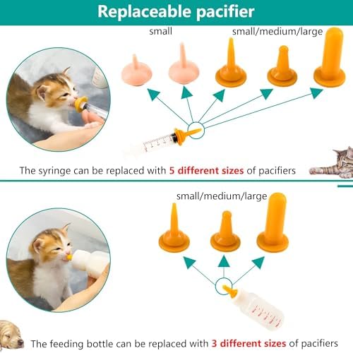 Pet Feeding Bottle and Syringe Set for Puppies and Kittens(1 Bottles,2 Syringes,6 Nipples,1 Storage Measuring Cup) - Image 2