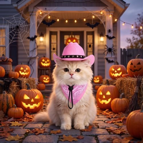 Pet Cowboy Costume, Dog Cowboy Hat with Bandana Scarf, Adjustable Cat Cowboy Hat for Party Cosplay Christmas, Halloween Cowboy Costumes for Small Pet Dogs Cats (Pink, Medium) - Image 7