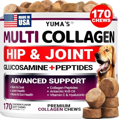 Advanced Collagen for Dogs - 170 Chews - Hip and Joint Supplement Peptides by YUMAS