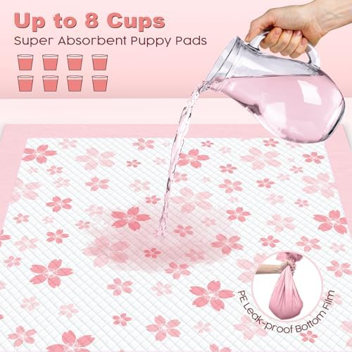 MIZOK Pink Puppy Pads with Adhesive Tabs Disposable No Leak XL 28x34in 40Ct - Image 3