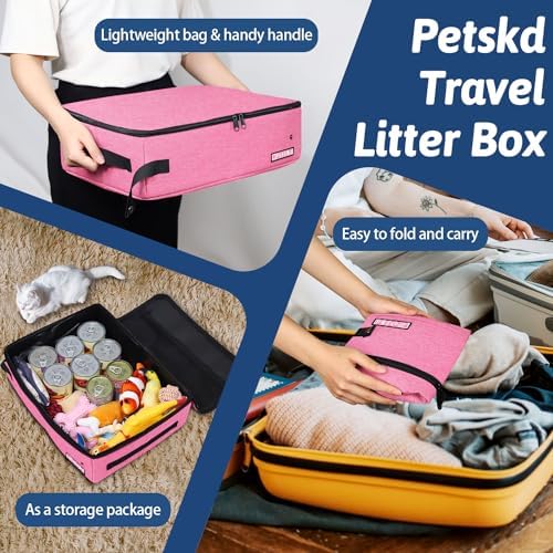 Petskd Portable Cat Travel Litter Box with Lid, Pink - Image 6