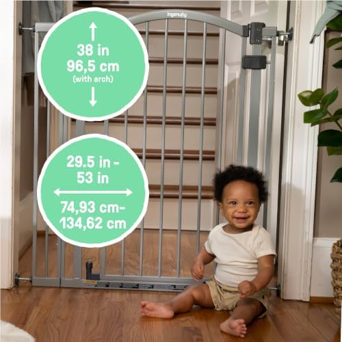 Summer Infant Extra Tall & Wide Safety Pet and Baby Gate, 29.5"-53" Wide, 38" Tall, Pressure or Hardware Mounted, Install on Wall or Banister in Doorway or Stairway, Auto Close Walk-Thru Door - Gray - Image 6