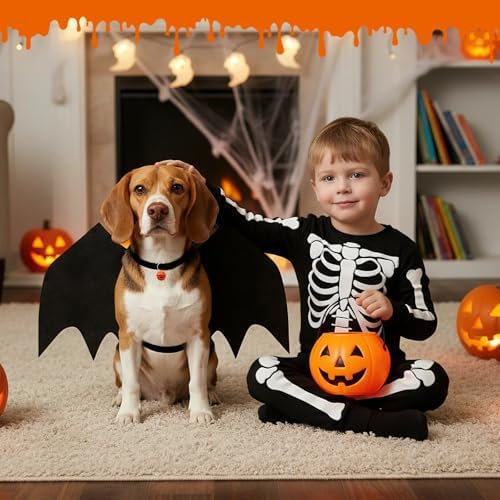 Dog Halloween Costumes for Medium Dogs, Dog Bat Wings with Pumpkin Bell Pet Halloween Cosplay Party Dress Up (Medium) - Image 6