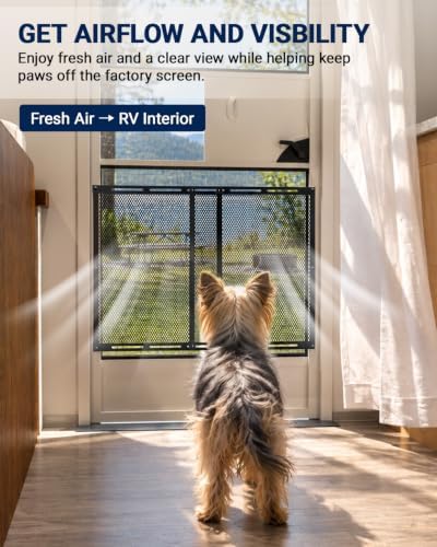 RV Screen Door Protector Adjustable 16.5–31.1 Inch Camper Screen Guard, 2-Panel Steel Mesh Prevents Dogs Pets Scratch Defender for Travel Trailer, Fifth Wheel, Motorhome Entry Doors - Image 4