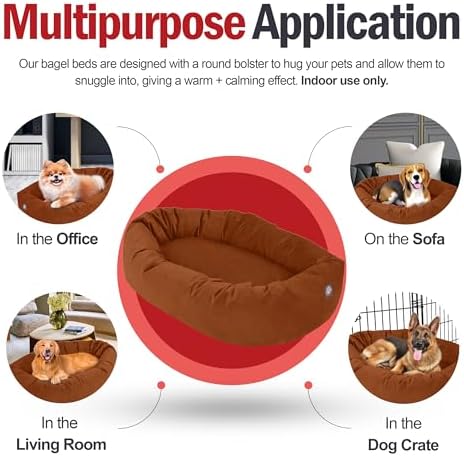 Majestic Pet 40 Inch Suede Calming Dog Bed Washable – Cozy Soft Round Dog Bed with Spine Support for Dogs to Rest Their Head - Fluffy Donut Dog Bed 40x29x9 (Inch) - Round Pet Bed Large – Rust (2025) - Image 5