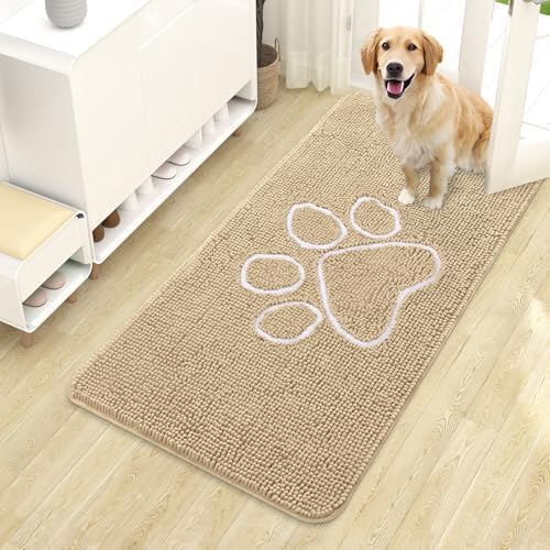 OLANLY Dog Door Mat for Muddy Paws 44x24, Paw Print Design Chenille Mud Mat by OLANLY