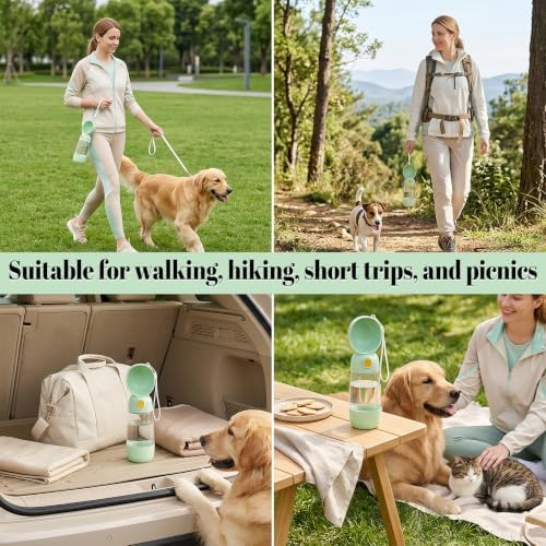 Portable Dog Water Bottle with Food Container 2 in 1(13.5oz Green) - Image 7
