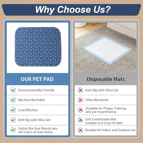 Puppy Pads with Pheromones, Washable Pee Pads for Dogs Potty Training, Reusable Dog Mat with Pet Hair Removal Gloves for Playpen, Crate, Whelping Box (Blue,L) - Image 3