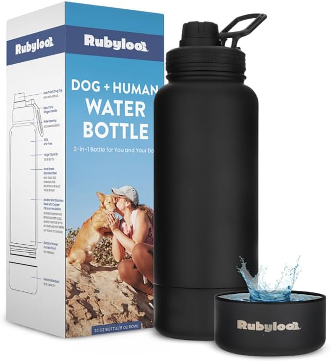 Rubyloo Dog Mom Essentials Bundle - Puffer Tote with Storage Containers (Rust) and 32 oz Water Bottle with Detachable Bowl (Solid Black) - Travel Bag and Hydration Set - Image 5