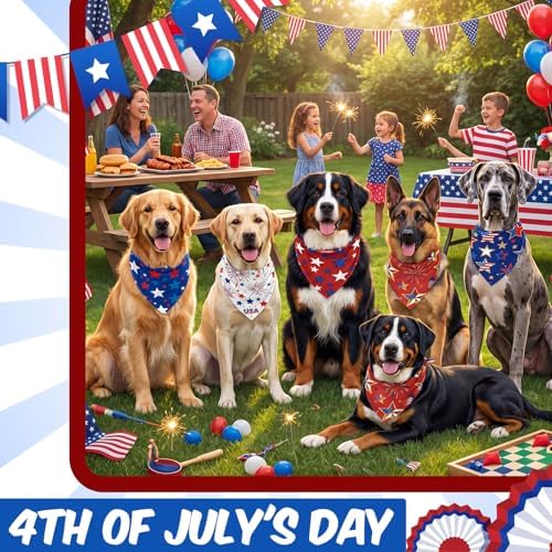 Weewooday 50 Pcs 4th of July Dog Bandanas Bulk for 1776 Patriotic 250th Anniversary Star Red White and Blue Independence Day Flag Scarf for Small Medium Large Outfit(Star, 31.5 x 21.7 X21.7 Inch) - Image 4