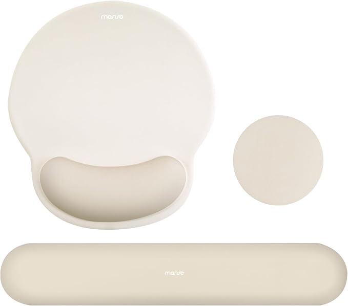 MOSISO Wrist Rest Support for Mouse Pad&Keyboard Set, Khaki | Circle Curved Ergonomic Mousepad Non-Slip Base Home/Office Pain Relief&Easy Typing Pad with Soft Cloth&Silicone Lining by MOSISO