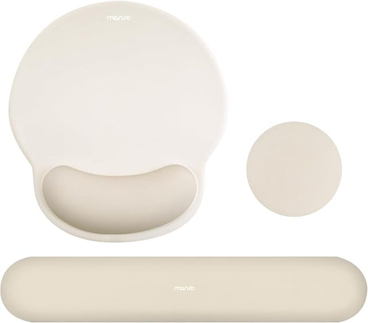 MOSISO Wrist Rest Support for Mouse Pad&Keyboard Set, Khaki | Circle Curved Ergonomic Mousepad Non-Slip Base Home/Office Pain Relief&Easy Typing Pad with Soft Cloth&Silicone Lining by MOSISO