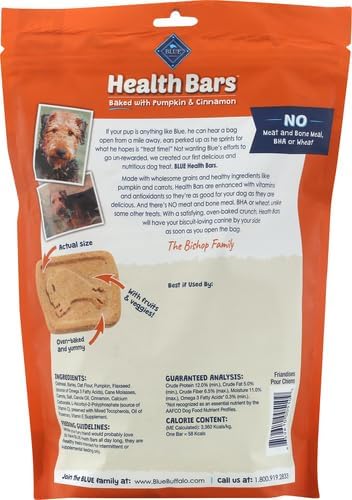 Blue Buffalo Health Bars Pumpkin & Cinnamon Crunchy Dog Biscuits, Oven-Baked with Pumpkin & Natural Ingredients, Healthy Dog Treats with No Artificial Flavors or Preservatives, 16 oz. (Pack of 4) - Image 3
